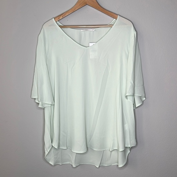 Lush Nordstrom Sheer Flutter Short Sleeve Top in Green Mumble Size 3X NWT! - Picture 1 of 5